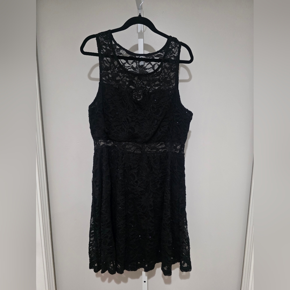 Deb Womens Plus 3x Black Glittler Lace Overlay Dress